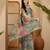 Mint green floral print linen zari saree with belt digital print zari border designer saree