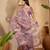 Lavender floral print linen zari saree with belt digital print zari border designer saree