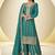 Turquoise embroidered chinon silk plazzo suit