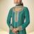 Turquoise embroidered chinon silk plazzo suit