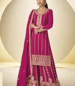 Pink embroidered chinon silk salwar suit