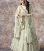 Pista green soft net embroidery work lehenga choli set with dupatta