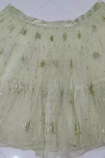 Pista green soft net embroidery work lehenga choli set with dupatta