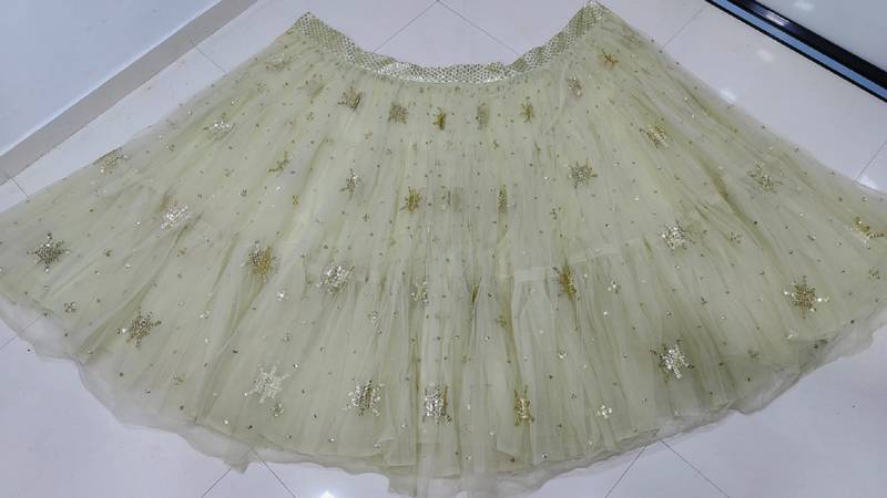Pista green soft net embroidery work lehenga choli set with dupatta