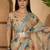Beige floral digital print linen zari saree with belt zari border lightweight festive saree