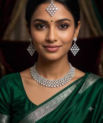 White necklace set with earrings, maang tikka & agate stone | rhodium plated 1