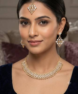 Multi-color necklace set with earrings, maang tikka & agate stone | gold plated 1