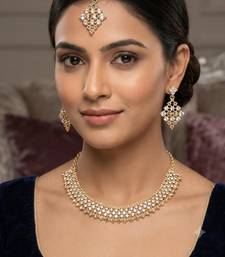 Multi-color necklace set with earrings, maang tikka & agate stone | gold plated