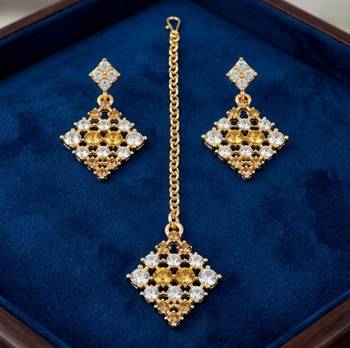 Multi-color necklace set with earrings, maang tikka & agate stone | gold plated 3
