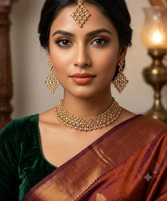 Full lct necklace set with earrings, maang tikka & agate stone | gold plated 1