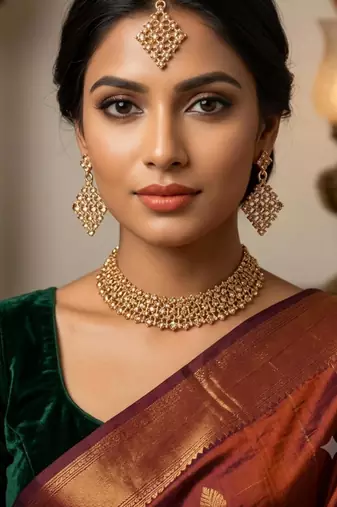Full lct necklace set with earrings, maang tikka & agate stone | gold plated