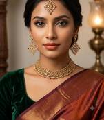Full lct necklace set with earrings, maang tikka & agate stone | gold plated
