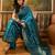 teal blue banarasi jacquard saree with golden zari weaving & tassel pallu     unstitched blouse