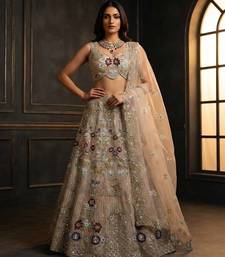 cream color Embroidery Sequins Work Net Lehenga Choli set 