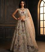 cream color Embroidery Sequins Work Net Lehenga Choli set 