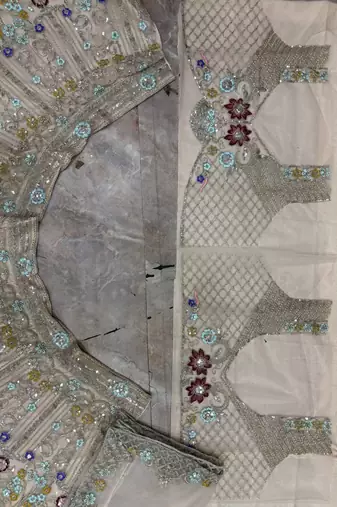 cream color Embroidery Sequins Work Net Lehenga Choli set 