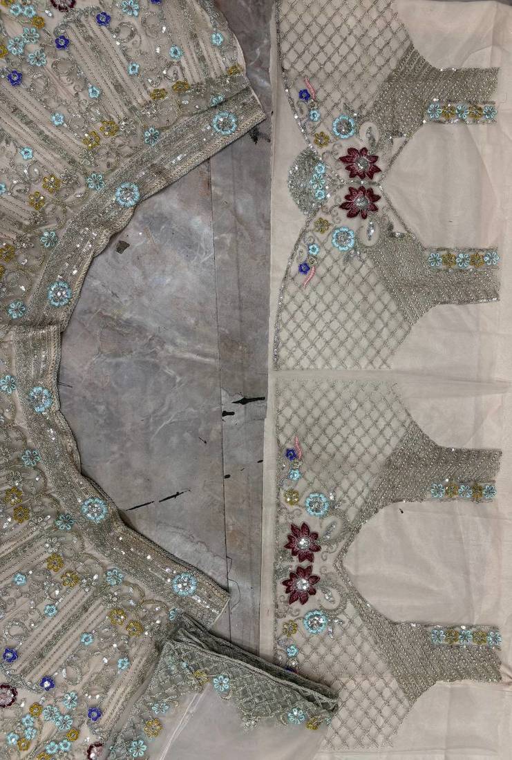 cream color Embroidery Sequins Work Net Lehenga Choli set 