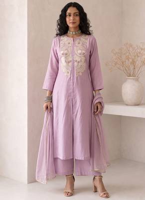 Lavender embroidered roman silk salwar suit 2
