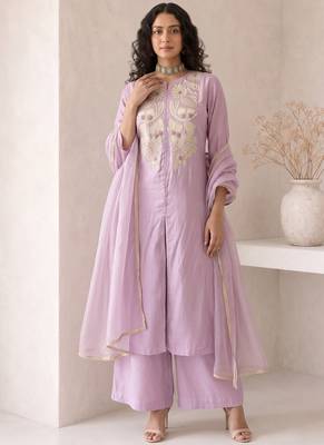 Lavender embroidered roman silk salwar suit 3