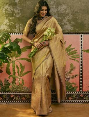 beige woven design saree with subtle border 1