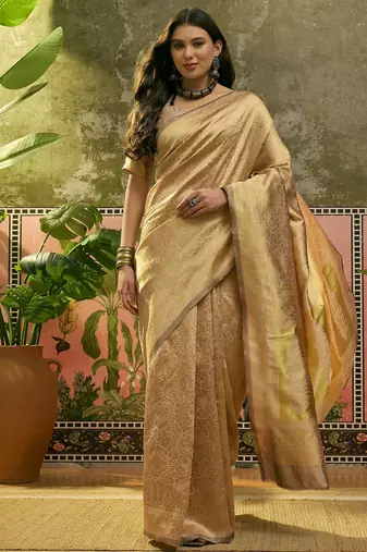 beige woven design saree with subtle border
