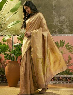 beige woven design saree with subtle border 4