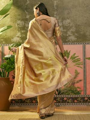 beige woven design saree with subtle border 5