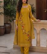 Yellow embroidered georgette straight suit