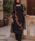 Black embroidered georgette strainght suit
