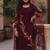 Wine embroidered georgette srainght suit
