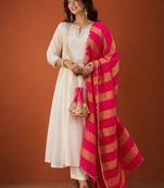 Women's Gorgeous Embroidery Chanderi Fabric Flared Kurta Pant and Dupatta Set