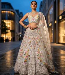 white color Embroidery Sequins Work Satin Silk blend Lehenga Choli set