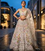 white color Embroidery Sequins Work Satin Silk blend Lehenga Choli set