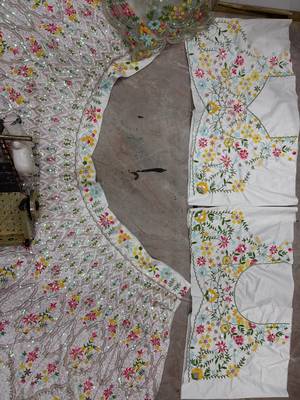 white color Embroidery Sequins Work Satin Silk blend Lehenga Choli set 4