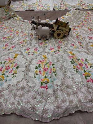 white color Embroidery Sequins Work Satin Silk blend Lehenga Choli set 5