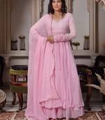 Pink faux georgette party wear embroidery anarkali suit set