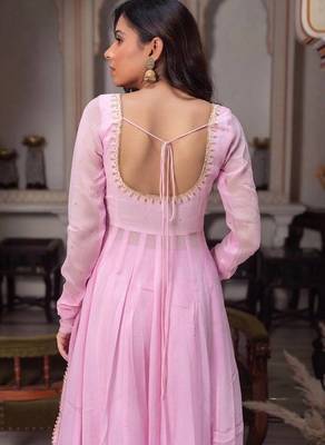 Pink faux georgette party wear embroidery anarkali suit set 3