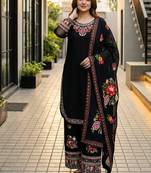 Black heavy faux georgette party wear embroidery suit set