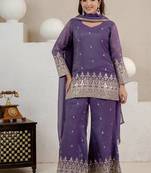 Lavender heavy crunchy silk party wear embroidery suit set