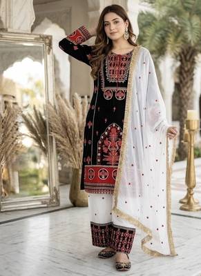 Black heavy natural silk blend   party wear embroidery suit set 2