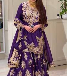 Purple heavy natural silk blend  party wear embroidery suit set