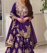 Purple heavy natural silk blend  party wear embroidery suit set