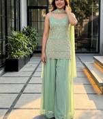Sky green heavy faux georgette party wear embroidery suit set