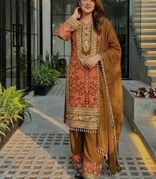 Cofee heavy diamond georgette party wear embroidery suit set