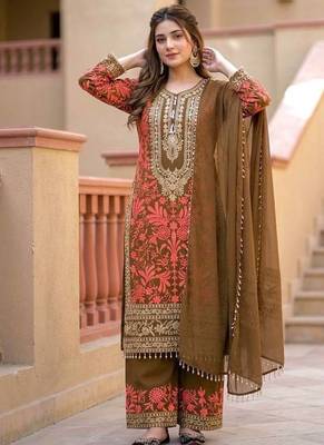 Cofee heavy diamond georgette party wear embroidery suit set 3