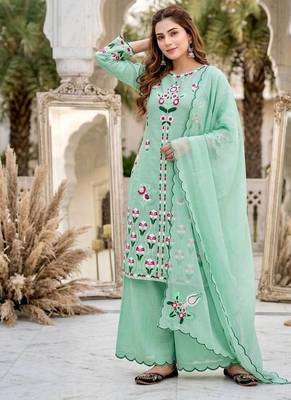 Sky green heavy vertical party wear embroidery suit set 1
