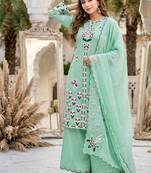 Sky green heavy vertical party wear embroidery suit set