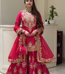 Pink heavy natural silk party wear embroidery suit set