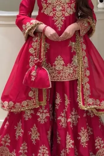Pink heavy natural silk party wear embroidery suit set