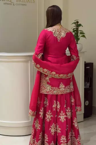 Pink heavy natural silk party wear embroidery suit set